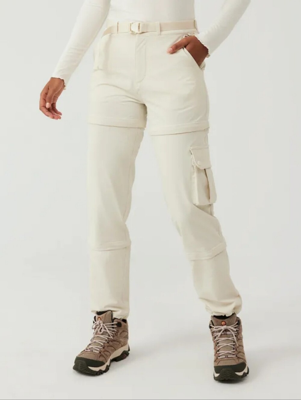Outdoor Voices RecTrek Zip-Off Pants Bone Small | 3-Way Convertible Hiking Pant